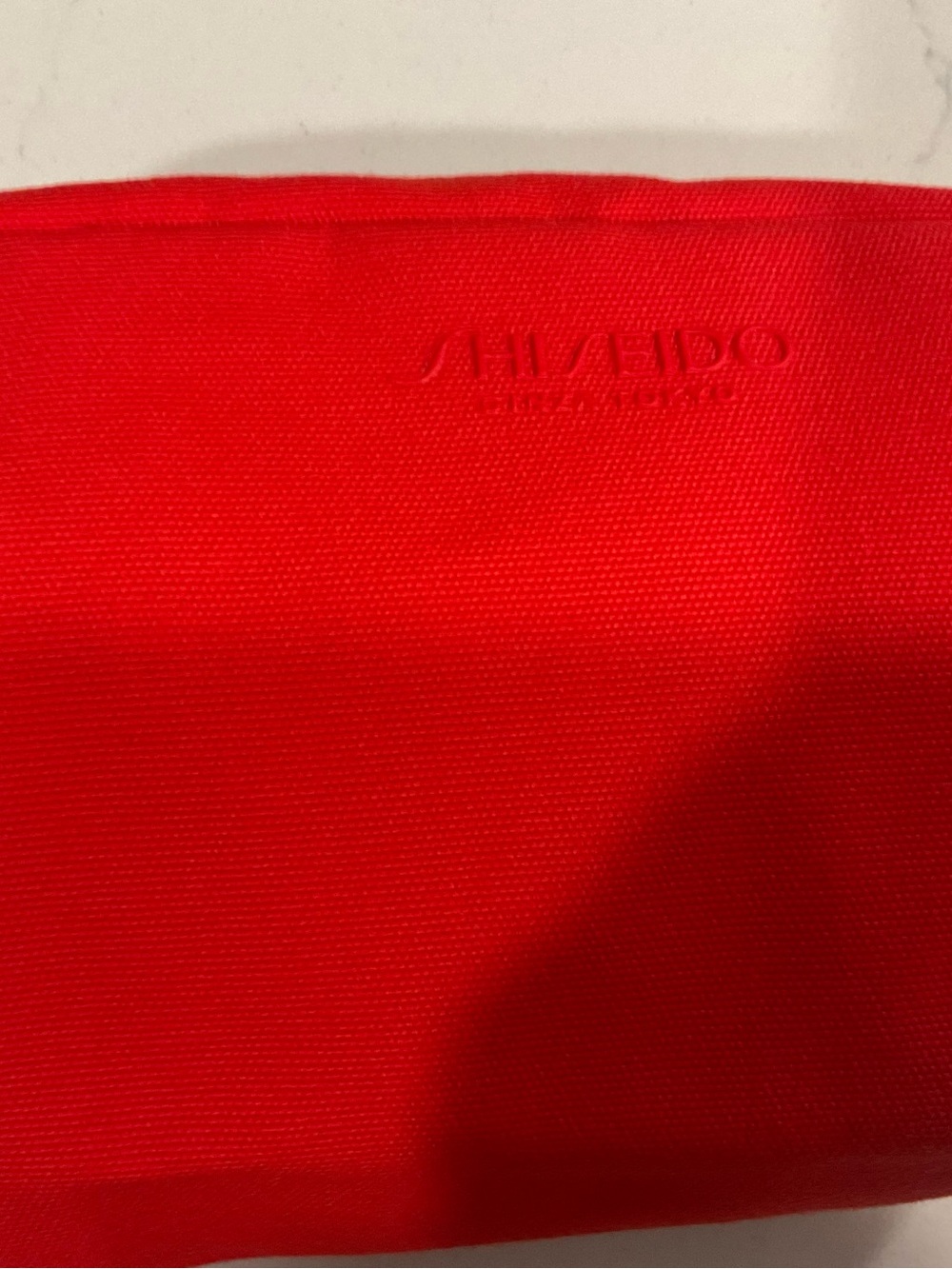 Shiseido Vibrant Red Embossed Cosmetic Pouch with Samples New